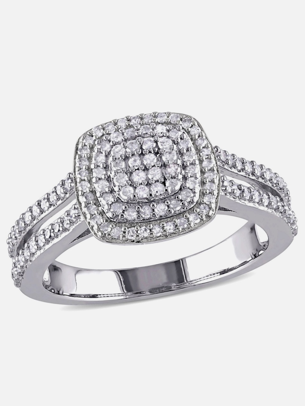 .50 CTW Natural Diamond Cushion Design Ring in Sterling Silver, 925, Size 5 💍